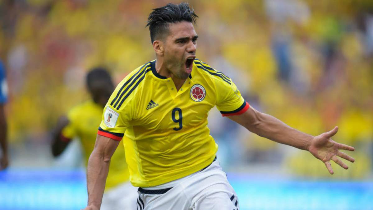 Radamel Falcao festejando anotación con Colombia