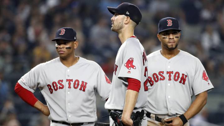 Rafael Devers, Rick Porcello y Xander Bogaerts