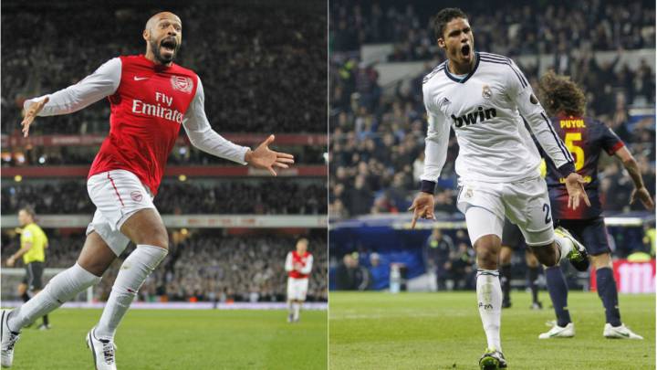 Varane jugando para el Madrid, Henry jugando para el Arsenal