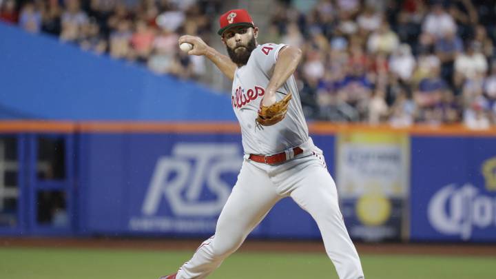 Jake Arrieta en partido entre Mets y Phillies