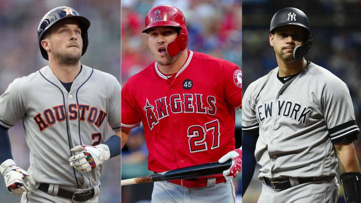 Alex Bregman, Mike Trout y Gary Sánchez