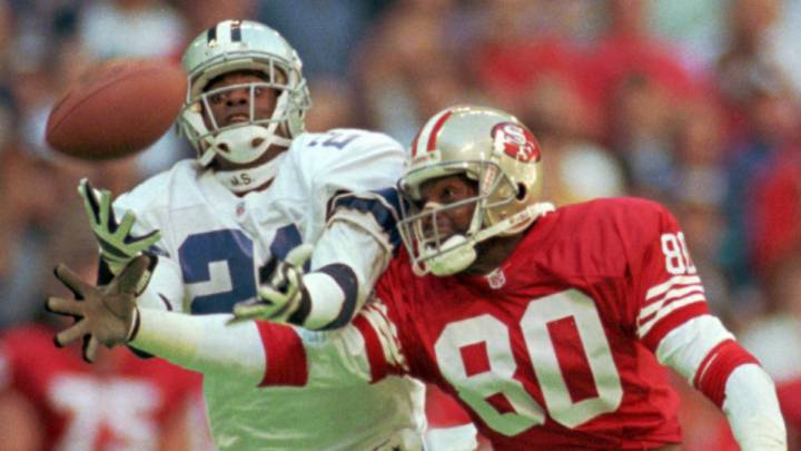 Deion Sanders y Jerry Rice en partido entre 49ers y Cowboys