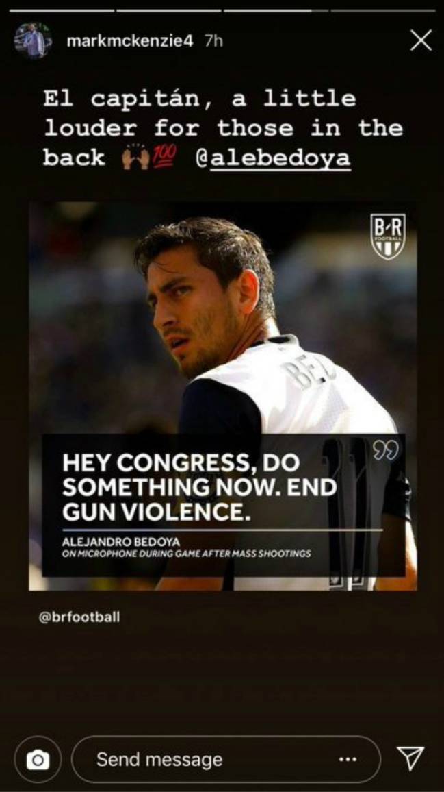 Mensaje de apoyo de Mark McKenzie a Bedoya