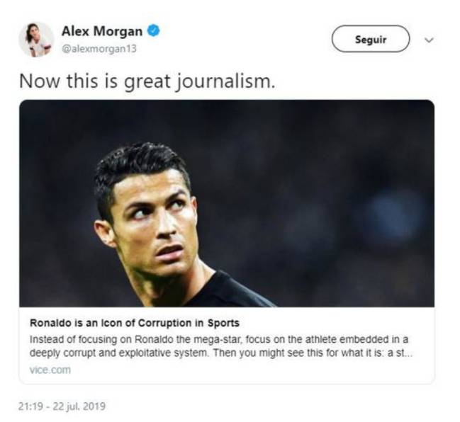 Alex Morgan responde a la desestimación de la imputación de Cristiano Ronaldo en el caso de agresión sexual.