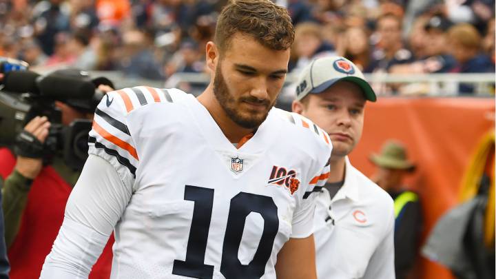 Mitchell Trubisky salió lesionado contra los Vikings.