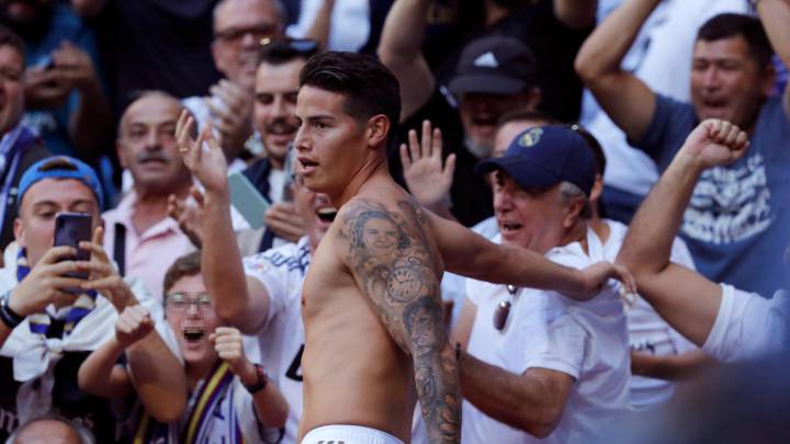 James Rodríguez volvió a hacerse presente en el marcador con el Real Madrid, el colombiano estalló en alegría y fue a las gradas a festejar con la afición.