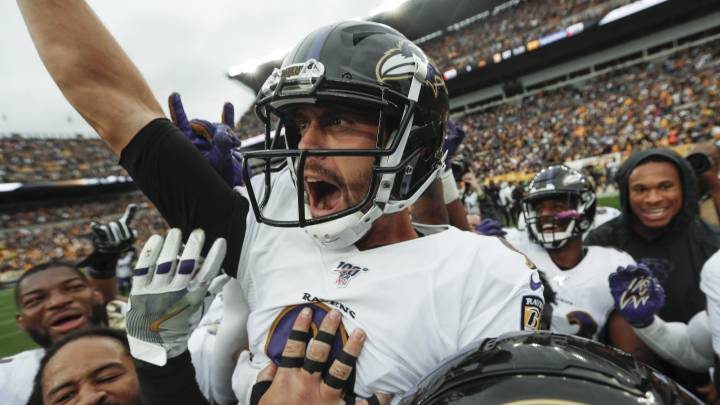 Justin Tucker celebra gol de campo de Ravens