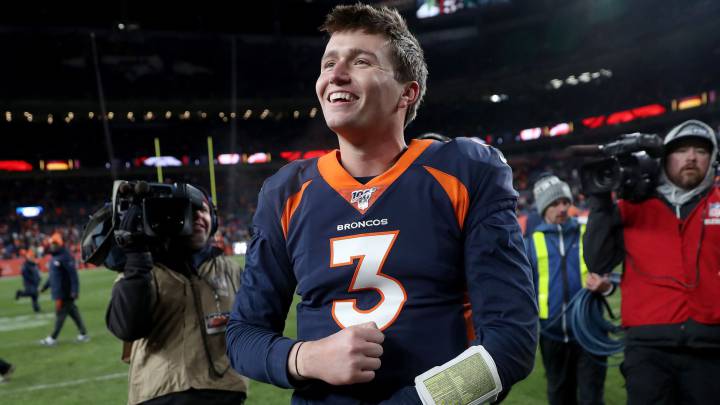 Drew Lock celebra su primera victoria