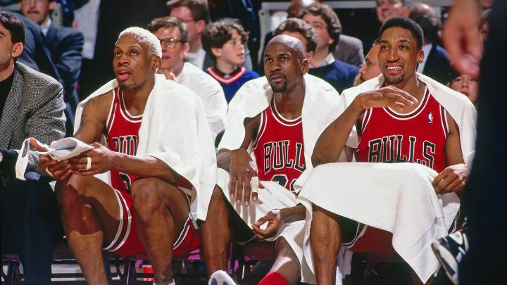 Dennis Rodman, Michael Jordan y Scottie Pippen