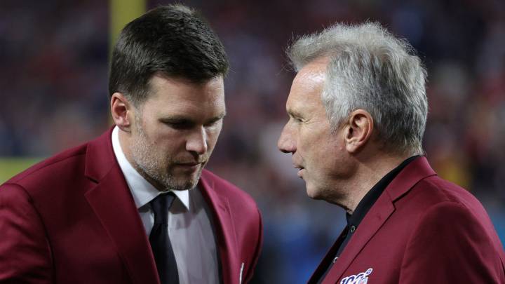 Tom Brady en el Super Bowl LIV con Joe Montana