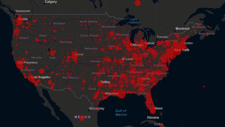 Mapa de casos y muertes por estado por coronavirus en USA