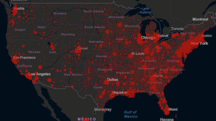 Mapa de casos y muertes por estado de coronavirus en USA; 23 de abril