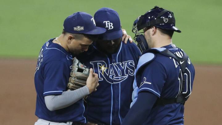 Joey Wendle, Diego Castillo y Mike Zunino
