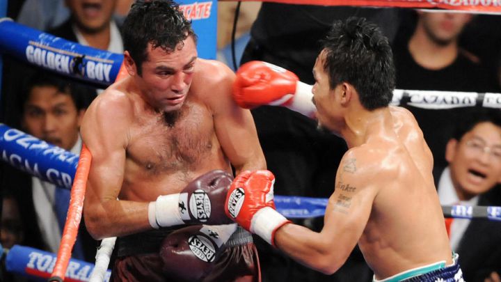 De la Hoya y Pacquiao durante su combate en 2008
