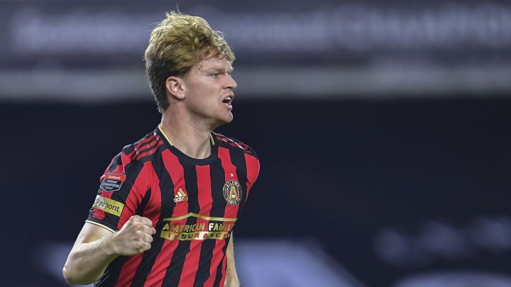Jackson Conway celebra un gol con Atlanta United.
