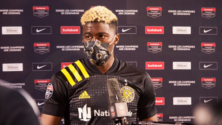 Giasi Zardes en conferencia de prensa tras el triunfo de Columbus Crew ante Real Estelí.