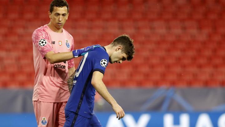 Christian Pulisic en juego de vuelta de cuartos de final de la Champions League entre Chelsea y Porto.
