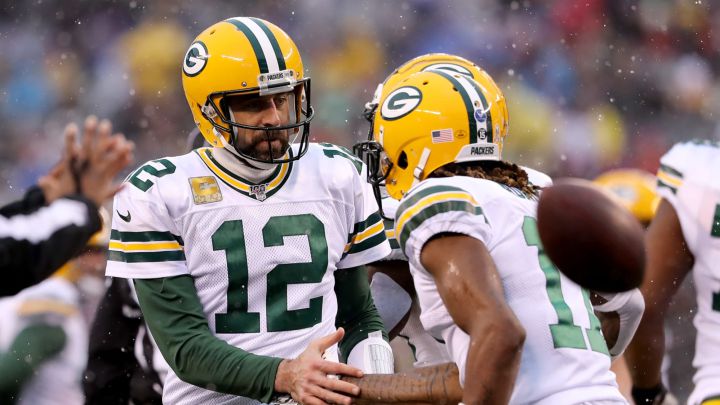Davante Adams y Aaron Rodgers con los Packers