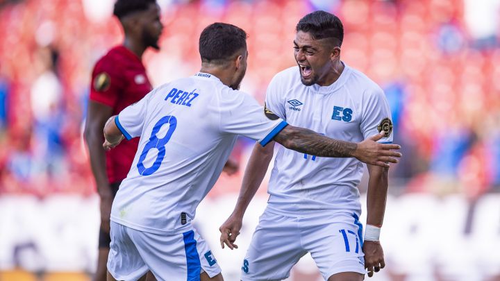 Jairo Henriquez celebra su gol 0-1 de El Salvador durante el partido Trinidad y Tobago vs El Salvador, correspondiente al Grupo A de la Copa Oro de la CONCACAF 2021, en Toyota Stadium, el 14 de Julio de 2021.
