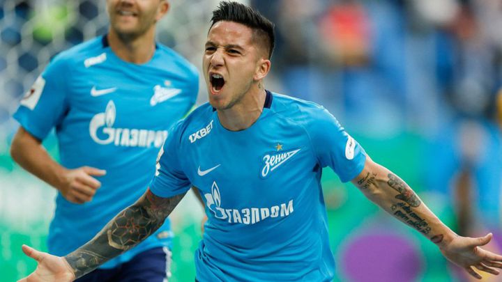 Sebastián Driussi festejando gol con el Zenit