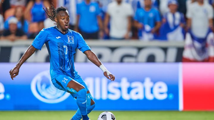 Alberth Elis de Honduras durante el partido Panama vs Honduras, correspondiente al Grupo D de la Copa Oro de la CONCACAF 2021, en el BBVA Stadium, el 17 de Julio de 2021.
