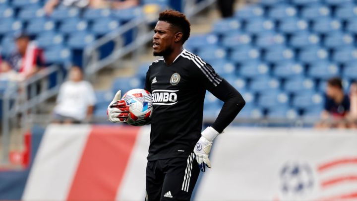 Andre Blake en calentamiento de Philadelphia Union previo a enfrentar a New England Revolution.