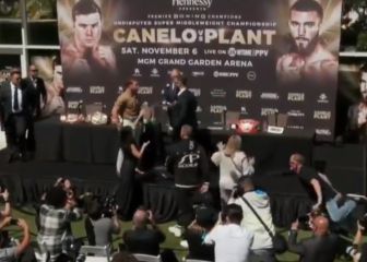 Momento de alta tensión entre Canelo y Caleb en plena presentación
