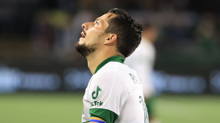 Sebastián Blanco se lamenta en partido de Portland Timbers contra Vancouver Whitecaps.