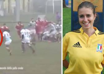 ¡Brutal placaje de un jugador de rugby a esta árbitro!