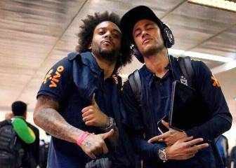 Marcelo y Neymar, inseparables en el entrenamiento de Brasil