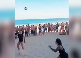 Beach samba: Marcelo in full footvolley mode on Ipanema