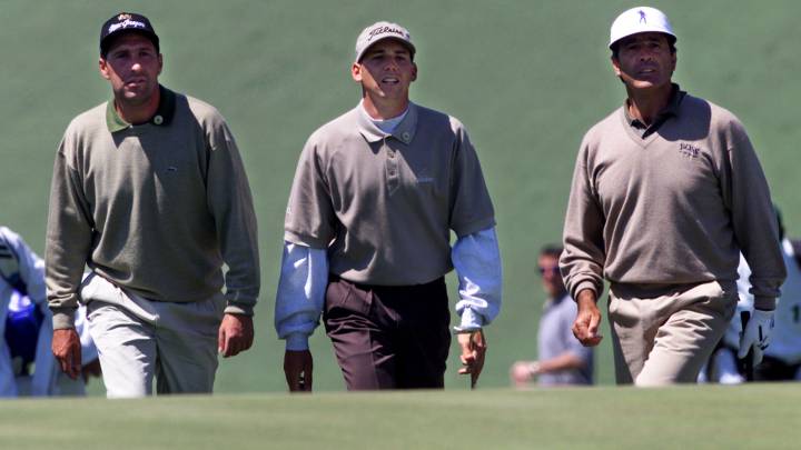 Jose Maria Olazabal, Sergio Garcia y Seve Ballesteros en el Masters de Augusta del año 2000.