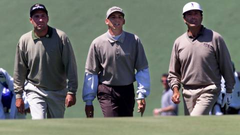 Jose Maria Olazabal, Sergio Garcia y Seve Ballesteros en el Masters de Augusta del año 2000.