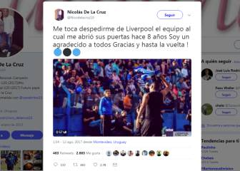 Nico de la Cruz se despide de Liverpool a la espera de River
