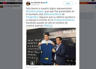 Evo Morales felicita a Lampe tras su presentación con Boca