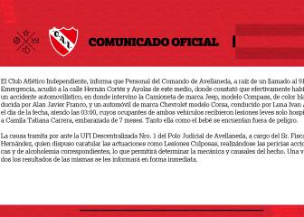 El comunicado de Independiente tras el choque de Alan Franco