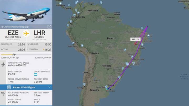 Un vuelo de repatriación desde Buenos Aires a Londres da la vuelta en mitad del Atlántico