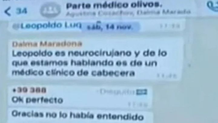 Filtran los mensajes de un grupo de Whatsapp con familiares y médicos de Maradona