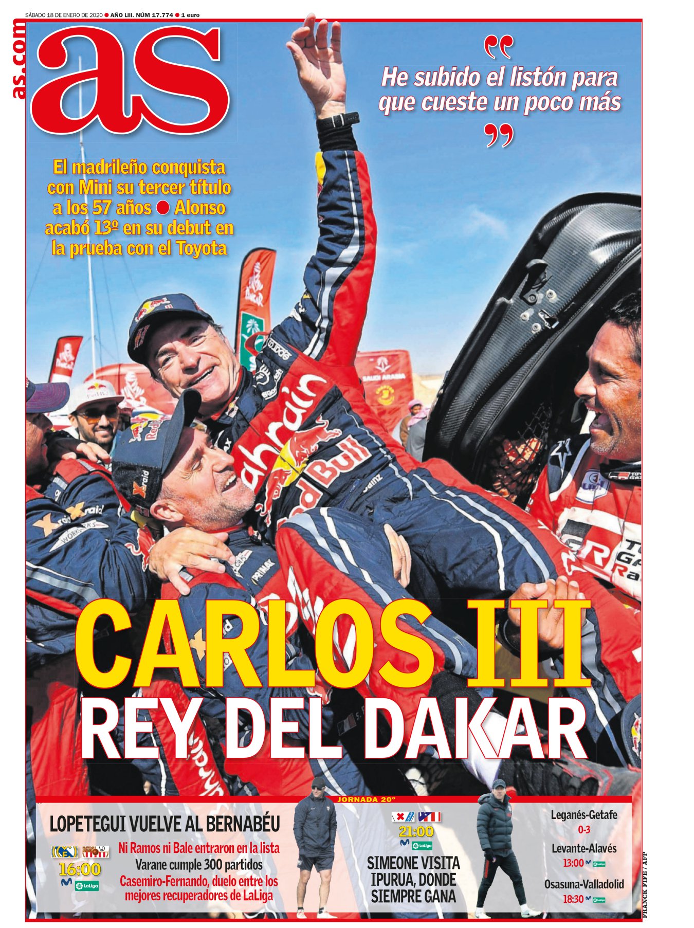 Carlos Sainz se alzó con su tercer Dakar la semana pasada y a los 57 años. Una edad cercana al retiro para los oficinistas, para Sainz una nueva oportunidad para ganar. Lo hizo porque demostró ser el mejor, en un escenario darwiniano, bajo el sol de todo el mundo. Los que le conocen reseñan que sus triunfos también le llegan por ser un eficaz ingeniero, sin pasar por la facultad, sin dejar de acelerar. 