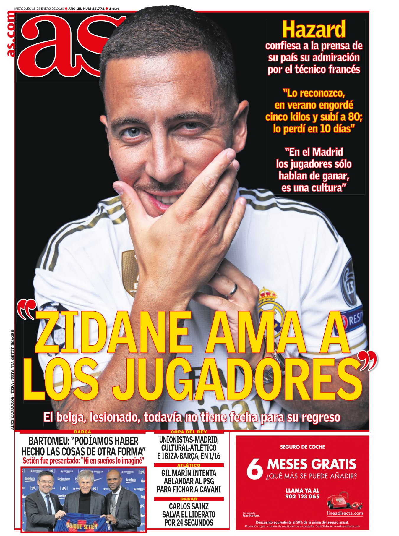 Es una lástima pero el Madrid se ha acostumbrado a vivir sin Hazard. Verle así en portada es solo una cara aproximada de lo que el madridismo podía esperar. El gran fichaje de esta temporada no podrá dominar hasta el curso que viene, entre lesión y vacaciones. Zidane, que no entiende de lamentos, aprovecha cada situación. Y la ausencia del belga le ha permitido construir un sistema de centrocampistas felices que ya le han dado un título. 