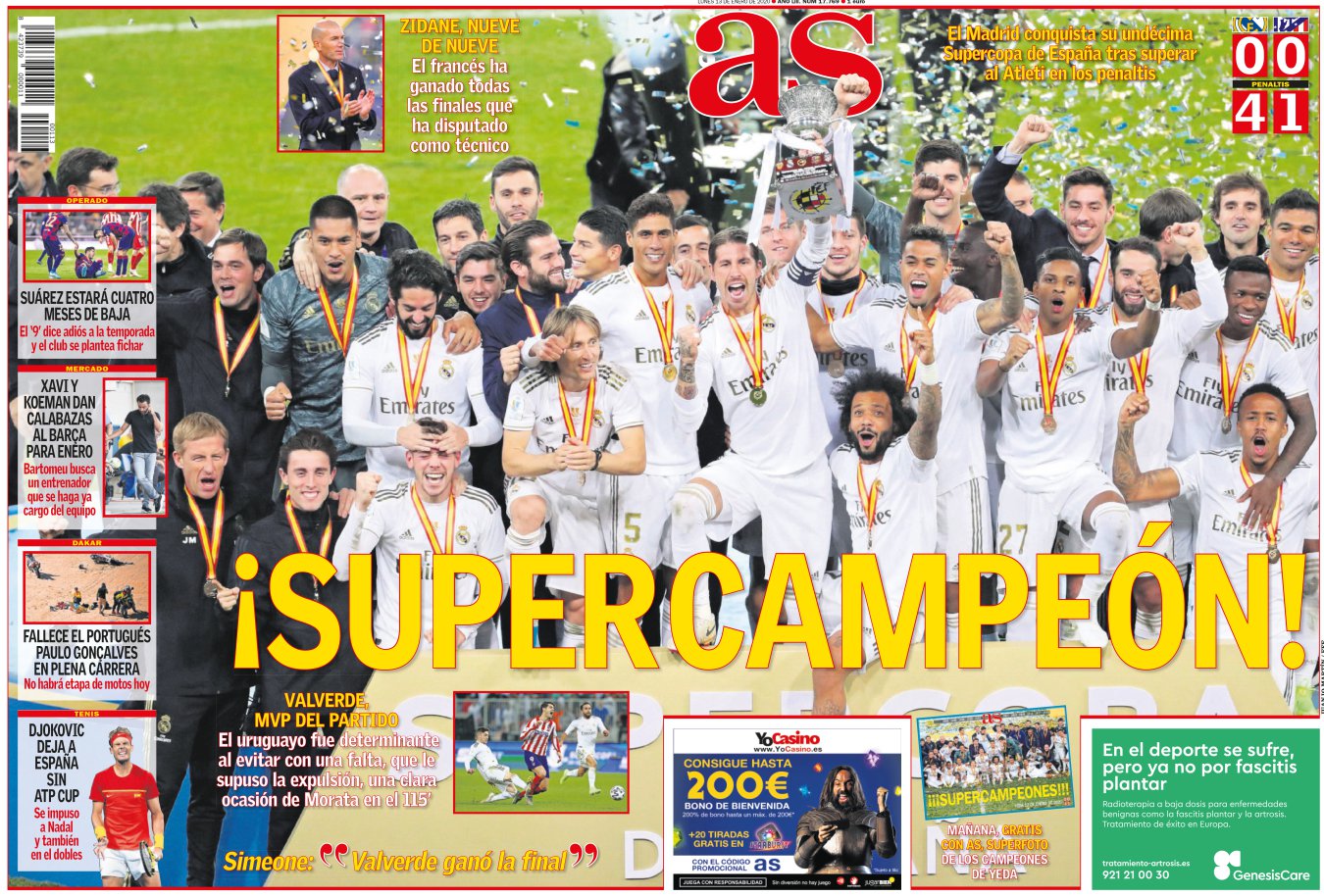 La Supercopa dejó una resaca nítida: el Madrid ha recuperado la inercia ganadora de siempre y el Atleti salió reforzado. Desde su mesa de operaciones, Picos y Jesús Colino repasaban el torneo con tono optimista. Los de Simeone mostraron al mundo una plantilla preparada para todo, a la que Cavani y Diego Costa darían sentido. La verdad no tiene por qué ser triste, tan solo es irremediable. Dirían los atléticos. 