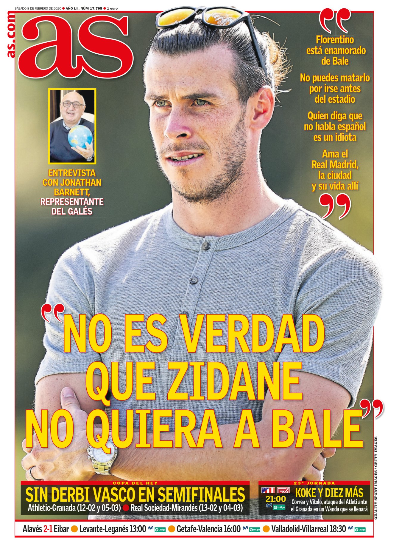 Barnett dice que no es verdad que Zidane no quiera a Bale. Pero viendo su cara y la del galés en la portada parece que son ellos los que no quieran a Zidane. Es una impresión atrevida, pero que cada vez más se afianza con el rendimiento del galés. Al Madrid le faltó previsión con el Bale, que muy pronto dio síntomas: el primer paso para aislarse en uno mismo es dejarse el pelo tan largo. 