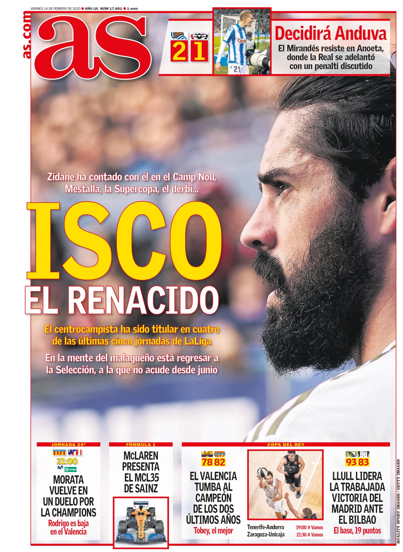 Isco representa una de las grandes obras de Zidane. Un futbolista olvidado, fuera de forma y casi perdido tras el mandato de Solari. Hasta la afición, siempre devota de Isco, empezó a desconfiar. Zidane recogió al Madrid y al malagueño en una situación muy similar, y ahora les ha devuelto a su sitio. Primeros para demostrar juntos toda su grandeza. El Madrid líder e Isco titular. 