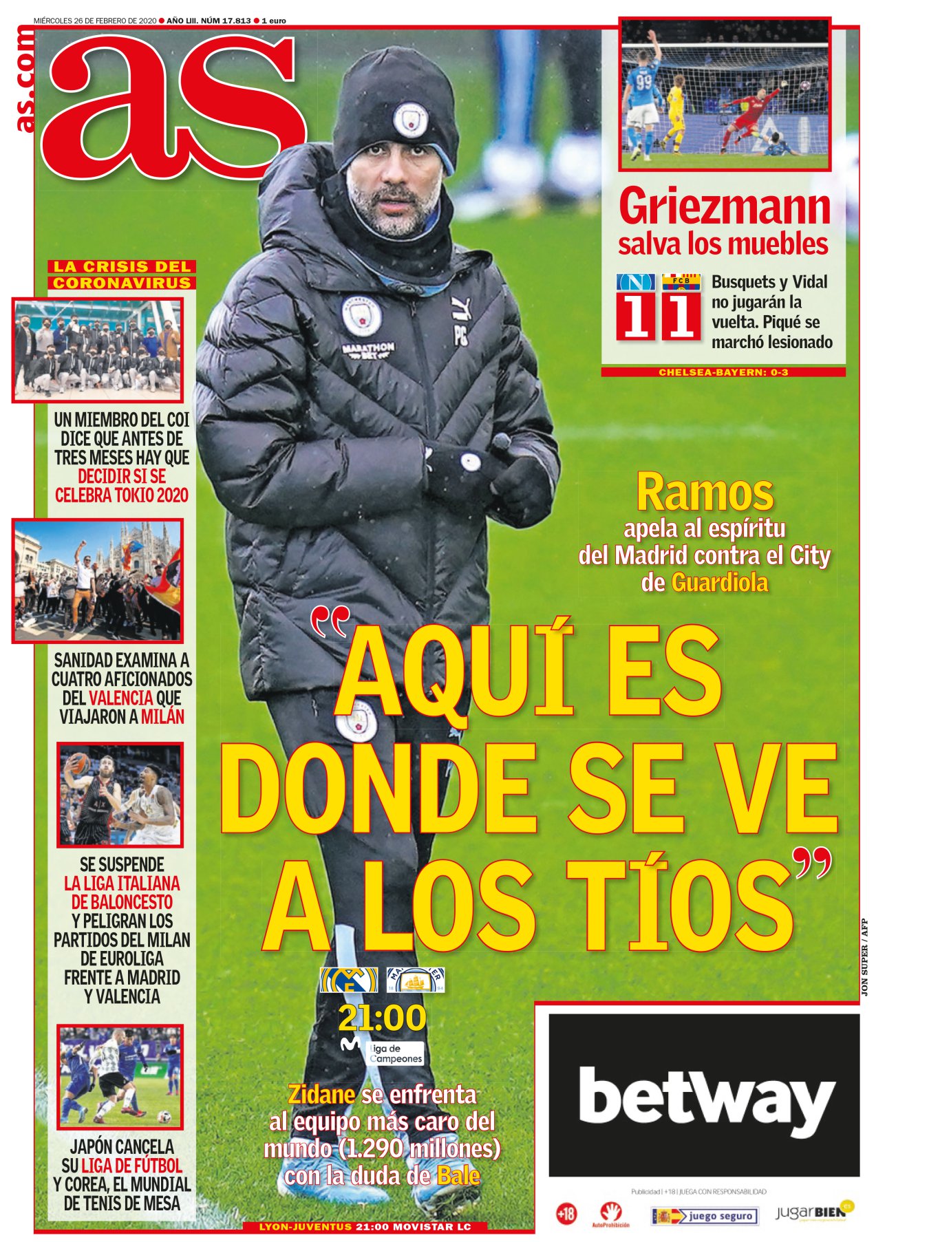 La portada tiene su aquel. Una imagen de Guardiola y una frase de anuncio de fragancia masculina. Retaron al destino: el partido lo decidieron los futbolistas más delicados, Isco y De Bruyne. El belga levitó por todas las zonas del campo en las que se echó de menos a Toni Kroos. Y Ramos, el más tío, honró a la sentencia con una expulsión de lo más liviana. 