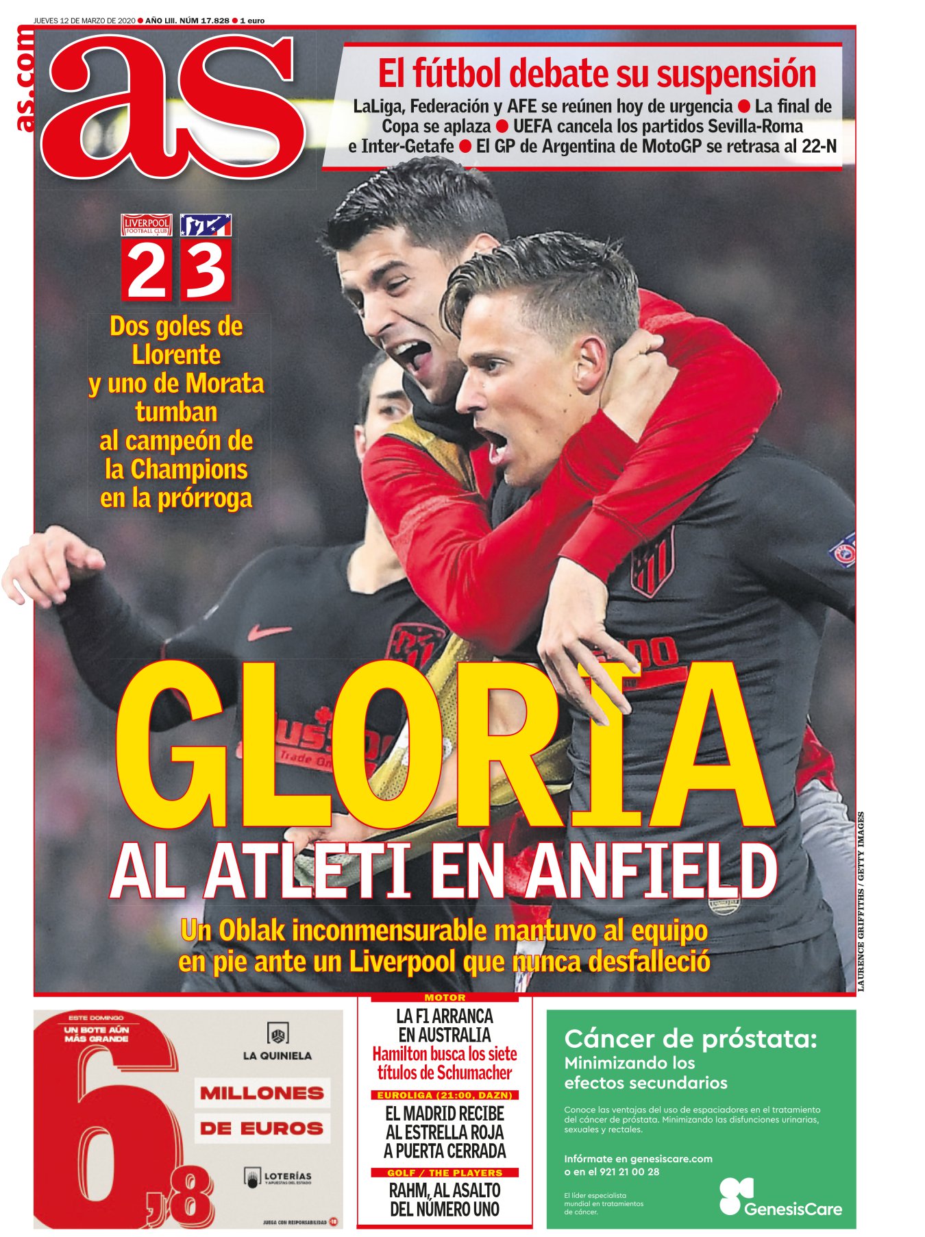 Si te dijeran que este es el último beso, ¿lo darías mejor? El Liverpool-Atleti respondió que sí. El último gran partido de Champions hasta no se sabe cuándo, fue inolvidable. Patri Cazón lo escribió como si ella también hubiera salido desde el banquillo, con Llorente y Morata. El Liverpool jugó un encuentro tan perfecto que lo perdió. El Atleti sufrió tan bonito. Los rojiblancos son capaces de ganar la única Champions que no se va a poder disputar.