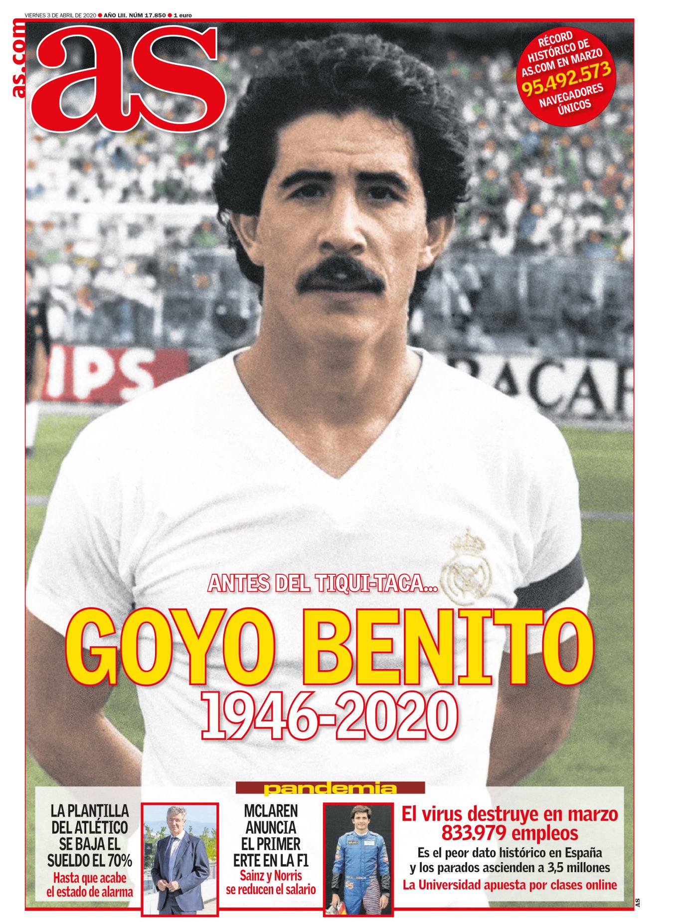 Goyo Benito fue un central histórico del Real Madrid. Para hablar de él recurriré al central del que más he aprendido: Juanma, ahora en Las Rozas, compañero de zaga de Nacho en la cantera blanca. "Solo hay tres tipos de centrales que se precien: los temerarios con balón, los temerarios con los golpes y los que reúnen ambas". Goyo era un temerario con los golpes, un futbolisa valiente que lucía un bigote también infranqueable. 