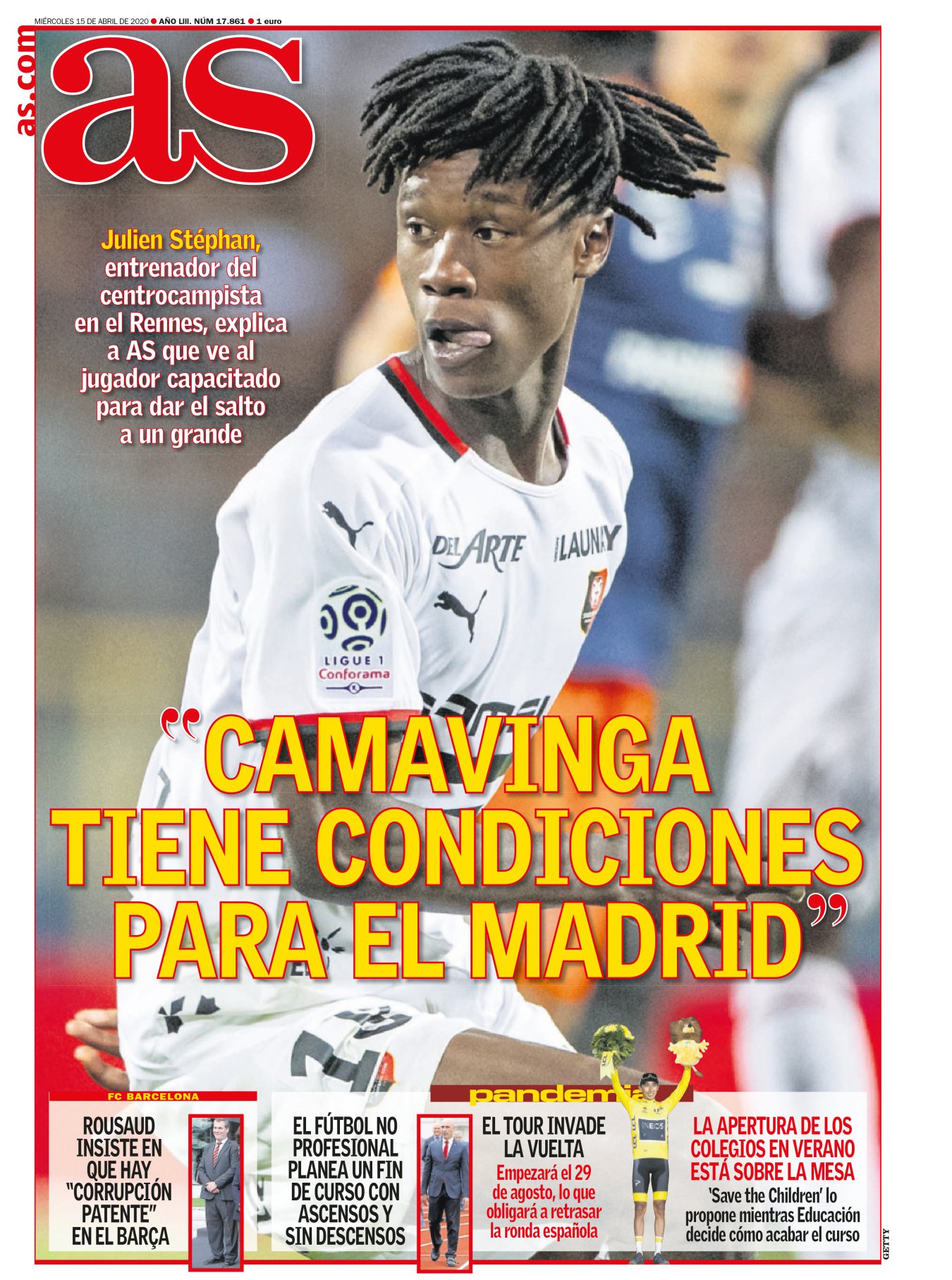 A Cornago no le pilla ni Camavinga. Los dos fueron los protagonistas de esta portada, y además los dos se llaman igual. Julien Stéphan le confesó a Edu que cuando hizo debutar a Camavinga, con 16 años, no pensó que fuera un niño, sino alguien destinado a crack mundial. Zidane y Florentino lo quieren, y Cornago está preparado para contar lo que pasará. 

