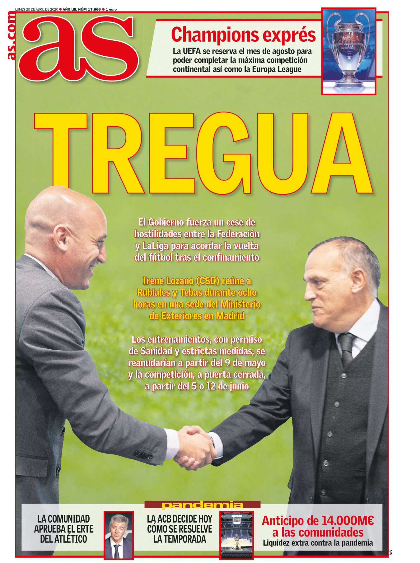 Rubiales y Tebas se han descrito como un ejemplo: toda cuestión tiene dos puntos de vista, el equivocado y el nuestro. Aunque esta vez se han dado la mano, en un sosiego tenso. Para ser presidente de cualquier lugar hay que saber lidiar con tu conciencia. Tenerla limpia solo es un síntoma de mala memoria. 