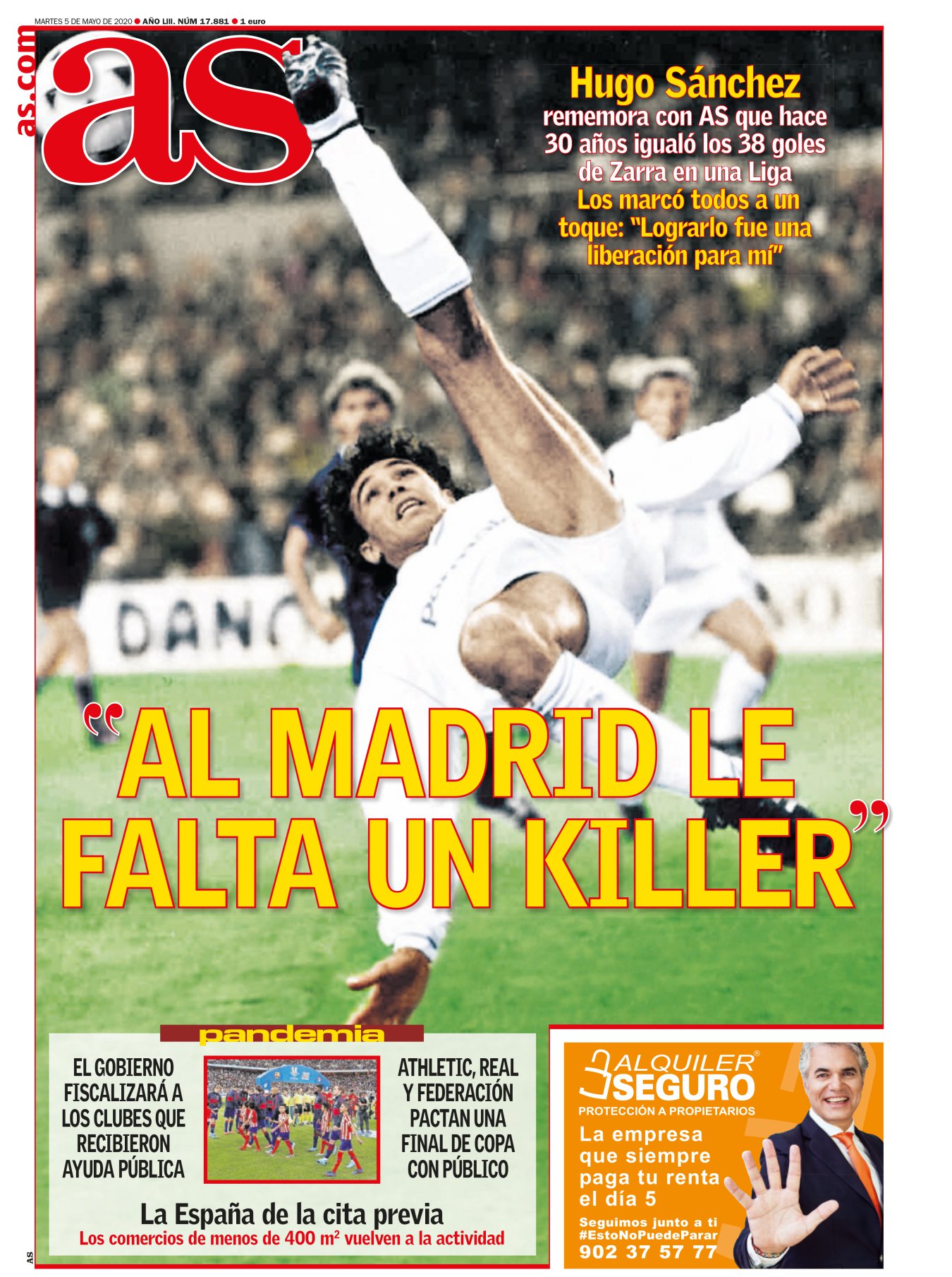 Al Madrid le falta un killer. Sin Cristiano el equipo se ha quedado sin latido en el área, pero no todo ha sido malo. Benzema se ha quitado la manta y ha demostrado ser un crack mundial. Cuando todo son prisas, dime quién se frena. Hugo Sánchez vendría ideal: más rápido que veloz, un tipo práctico y con mentalidad de demonio. Marcó 38 goles a un solo toque; en el fútbol actual no creo que nadie se atreva.