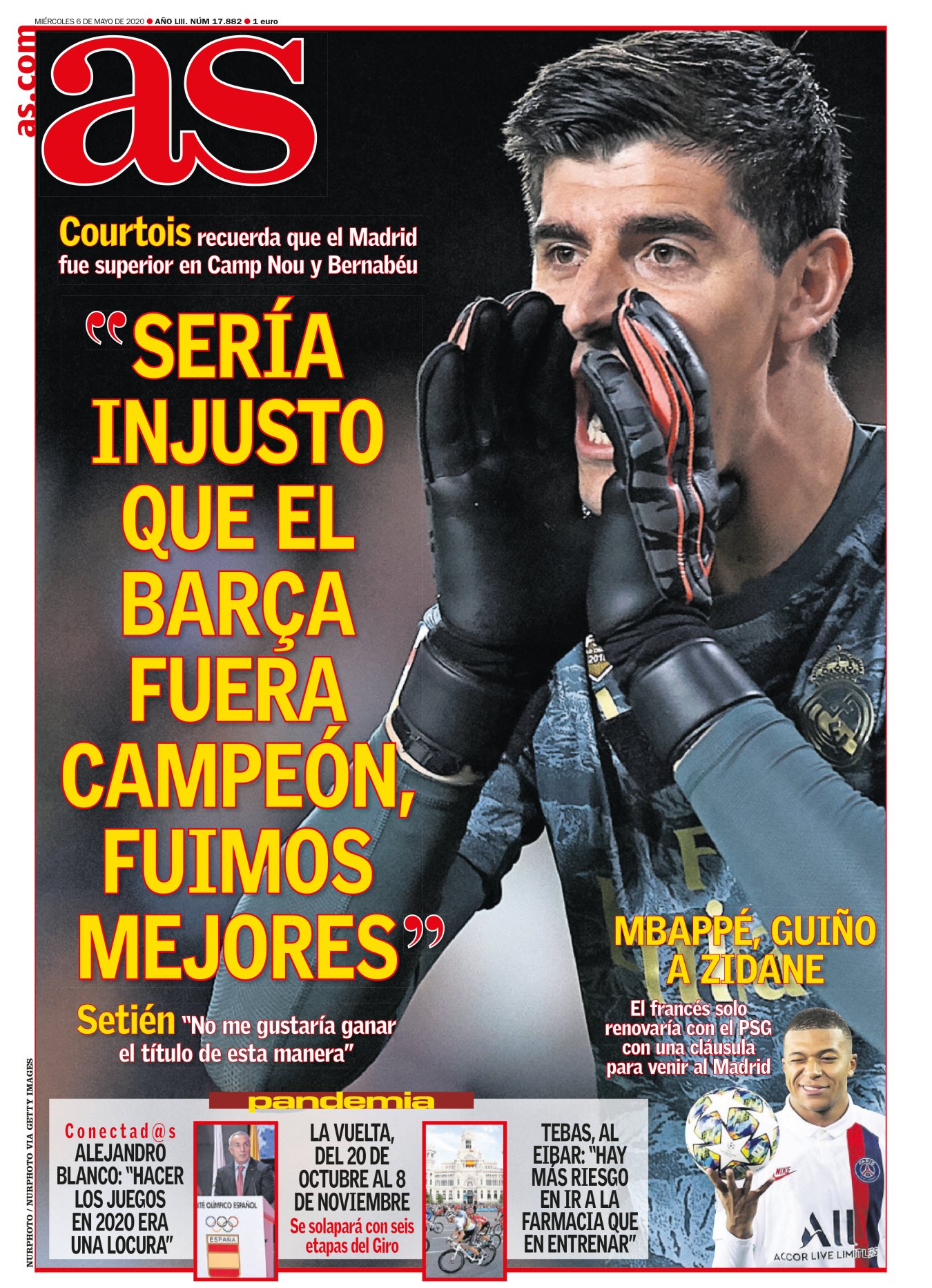 Courtois dice que si la competición no se pudiese reanudar sería injusto que el Barça saliera campeón. Está claro que un final adelantado solo contentaría a unos pocos. Pero, ¿qué sería lo más justo? Álvaro Gómez, Jefe de Administración del Rayo Majadahonda y conocedor del Derecho deportivo, admite la legalidad de cualquier fin que declare La Liga con el respaldo de la Federación. Pero avisa de que cada resolución tendría mucho más que un lío